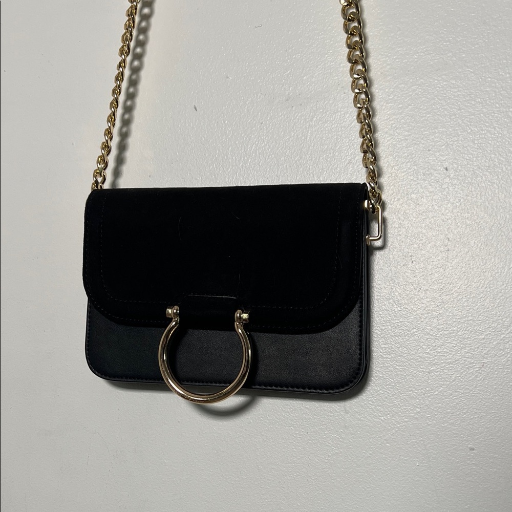 Black Womens Chain Bag with Gold Ring Accent